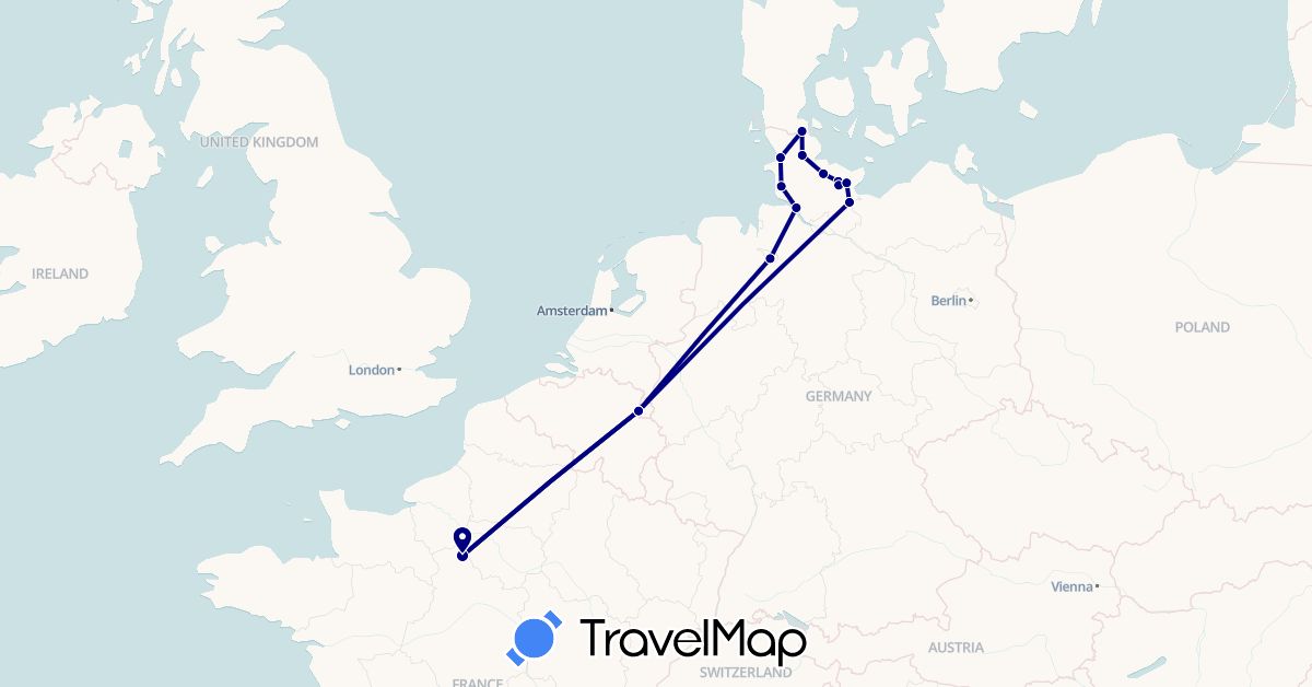 TravelMap itinerary: driving in Germany, France, Netherlands (Europe)